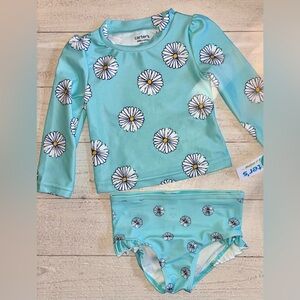 NWT! Carters Teal/Flower Rash-guard Swim Set